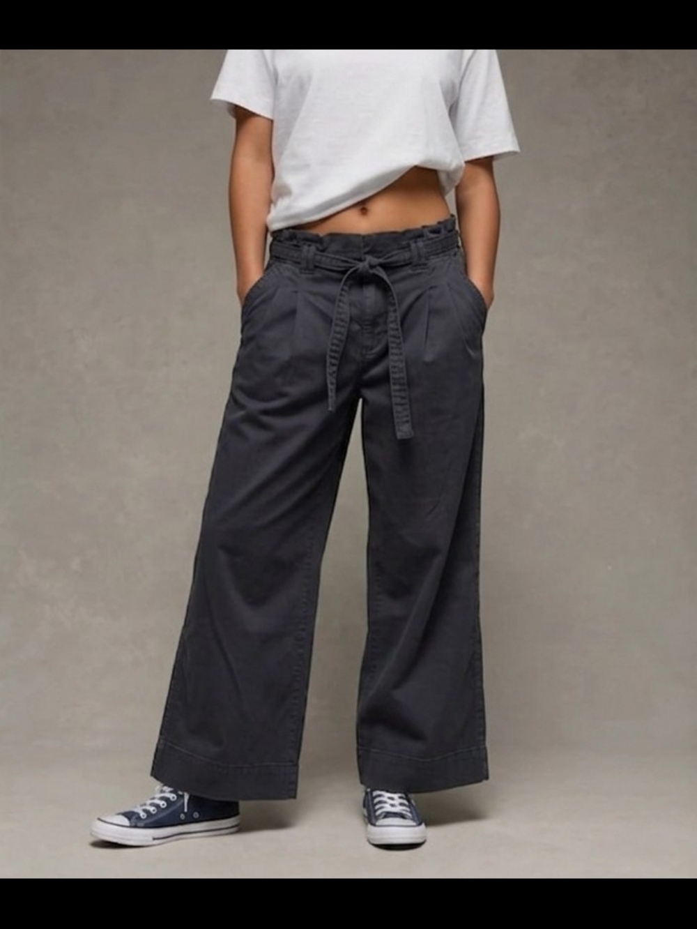 American Eagle Outfitters HighWaisted Tie-Waist Wide Leg Pants  Size 10 Gray NWT